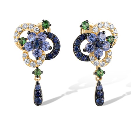 14KYB Earrings Blue Sapphire,Diamond,Green Garnet (E320140GGS14KYB)