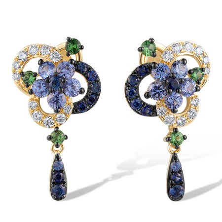 14KYB Earrings Blue Sapphire,Diamond,Green Garnet (E320140GGS14KYB)