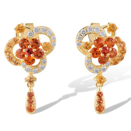 14KY Earrings Diamond,Orange Sapphire,Yellow Sapphire (E320140OYS14KY)