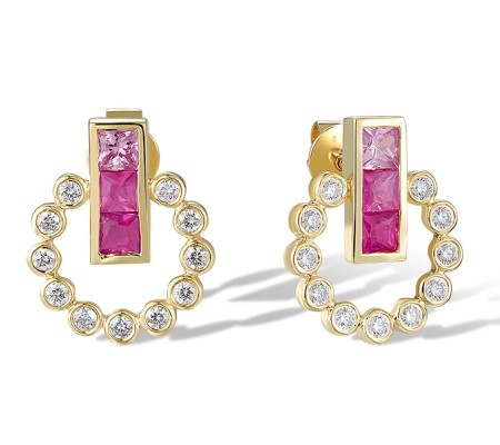 14KY Earrings Diamond,Pink Sapphire,Ruby (E320154PRU14KY)