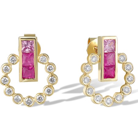 14KY Earrings Diamond,Pink Sapphire,Ruby (E320154PRU14KY)