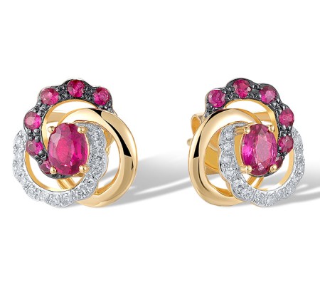 14KYWB Earrings Diamond,Ruby (E320191RUY14KYWB)