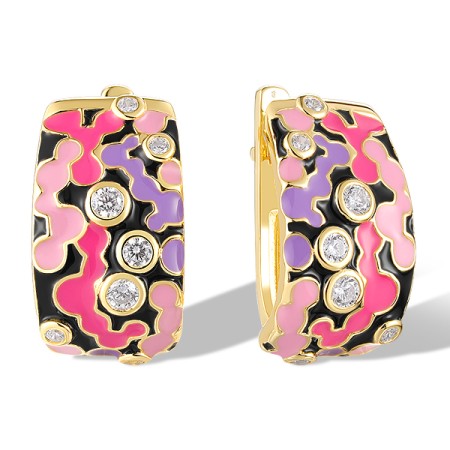 Sterling Silver w/ Yellow Plating Earrings Enamel,White Cubic Zirconia (E320209ENA1SY925)