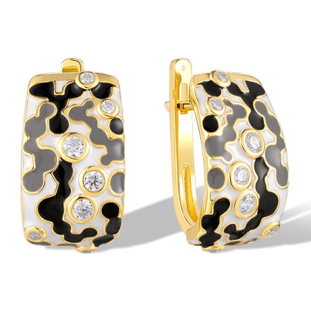 Sterling Silver w/ Yellow Plating Earrings Enamel,White Cubic Zirconia (E320209ENASY925)