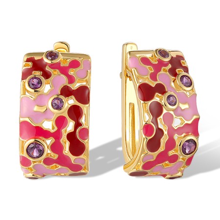 Sterling Silver w/ Yellow Plating Earrings Enamel,Synthetic?Purple?Spinel (E320210ENA1SY925)