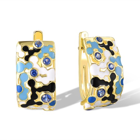 Sterling Silver w/ Yellow Plating Earrings Enamel,Synthetic Blue Spinel (E320210ENASY925)