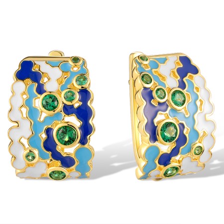 Sterling Silver w/ Yellow Plating Earrings Enamel,Synthetic Green Spinel (E320211ENASY925)