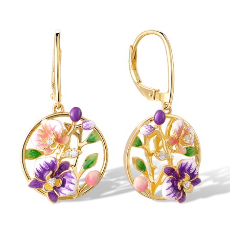 Sterling Silver w/ Yellow Plating Earrings Enamel,White Cubic Zirconia (E320212AENASY925)