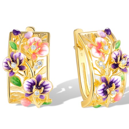Sterling Silver w/ Yellow Plating Earrings Enamel,White Cubic Zirconia (E320212ENASY925)