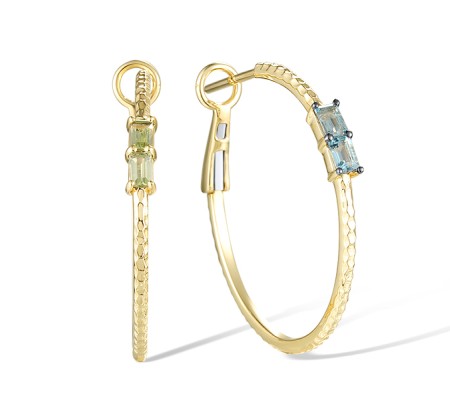 14KYB Earrings Blue Topaz (Swiss Blue),Peridot (E320218PDB14KYB)
