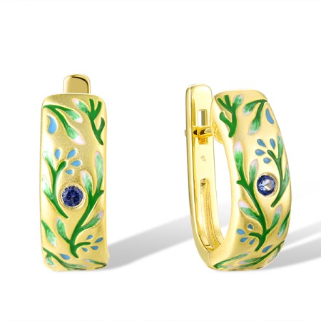 Sterling Silver w/ Yellow Plating Earrings Synthetic Blue Spinel,Enamel (E320284ENA1SY925)