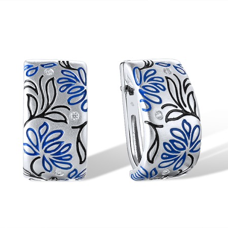 Sterling Silver Earrings Enamel,White Cubic Zirconia (E320285ENA1SL925)