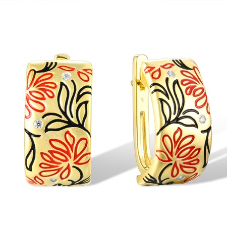 Sterling Silver w/ Yellow Plating Earrings Enamel,White Cubic Zirconia (E320285ENASY925)