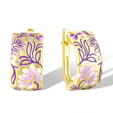 Sterling Silver w/ Yellow Plating Earrings Enamel,White Cubic Zirconia (E320286ENASY925)