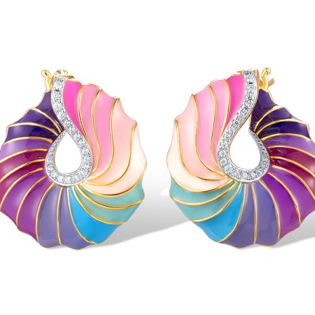 Sterling Silver w/ Ionic Yellow Plating Earrings Enamel,White Cubic Zirconia (E320346ENASP925)