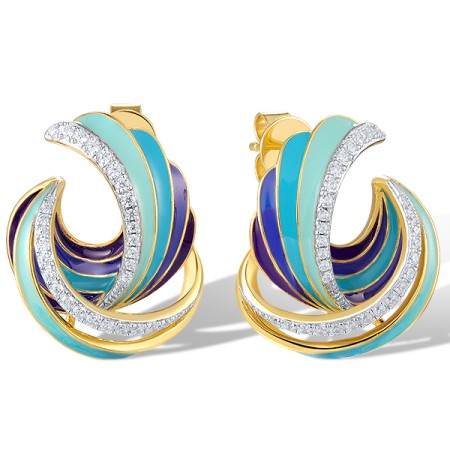 Sterling Silver w/ Ionic Yellow Plating Earrings Enamel,White Cubic Zirconia (E320349ENASP925)