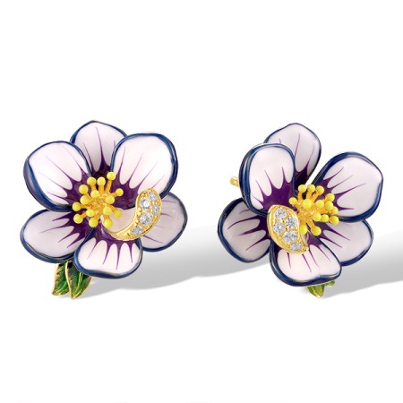 Sterling Silver w/ Yellow Plating Earrings White Cubic Zirconia,Enamel (E320351ENASY925)