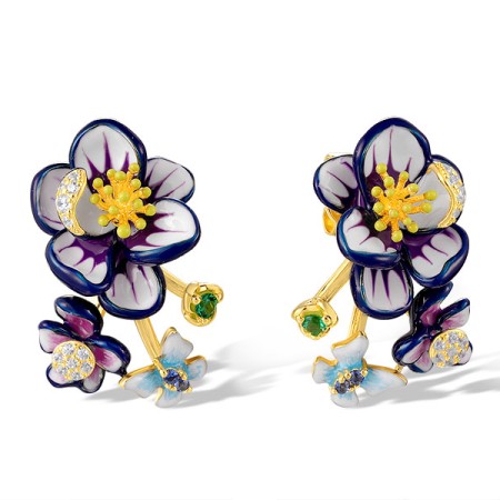 Sterling Silver w/ Yellow Plating Earrings Enamel,Synthetic Blue Spinel,Synthetic Green Spinel,White Cubic Zirconia (E320363ENASY925)