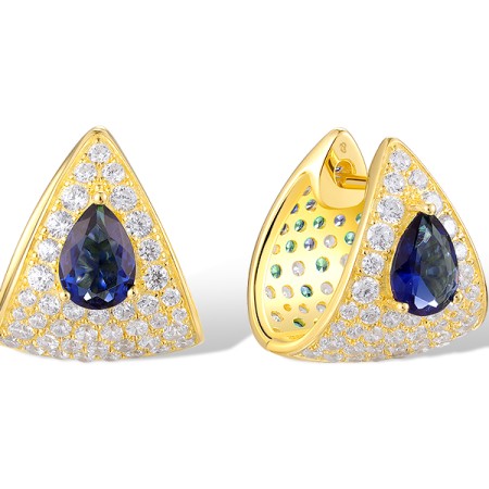 Sterling Silver w/ Yellow Plating Earrings Blue Glass,Blue Nano Cubic Zirconia,Green Spinel,White Cubic Zirconia (E320463MULSY925)