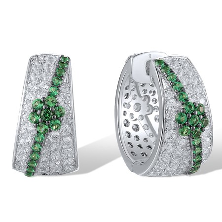 Sterling Silver w/ Black White Plating Earrings Green Spinel,White Cubic Zirconia (E320464GSZSK925)