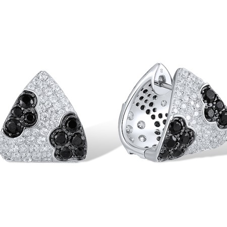 Sterling Silver w/ Black White Plating Earrings Black spinel,White Cubic Zirconia (E320465BSNZSK925)