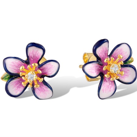 Sterling Silver w/ Yellow Plating Earrings Enamel,White Cubic Zirconia (E320466ENASY925)