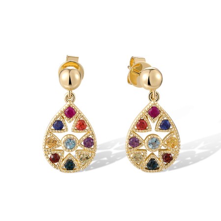 14KY Earrings Amethyst,Blue Sapphire,Blue Topaz (Swiss Blue),Garnet,London Blue Topaz,Orange Sapphire,Peridot,Ruby,Yellow Sapphire (E320478MUL14KY)