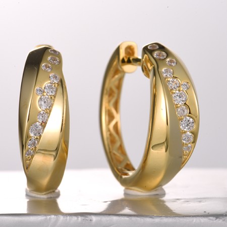 Sterling Silver w/ Yellow Plating Earrings White Cubic Zirconia (E320488WCZSY925)