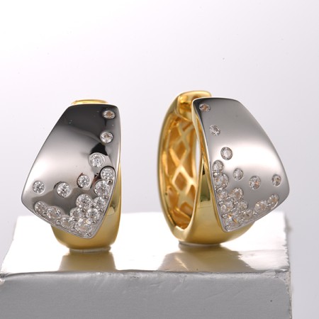 Sterling Silver w/ Ionic Yellow Plating Earrings White Cubic Zirconia (E320489WCZSP925)