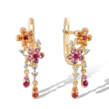 14KY Earrings Diamond,Orange Sapphire,Pink Sapphire,Ruby,Yellow Sapphire (E320492MUL14KY)