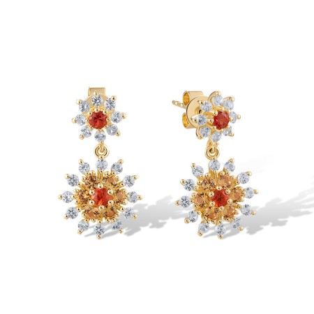 14KY Earrings Orange Sapphire,White Sapphire,Yellow Sapphire (E320493OYWS14KY)