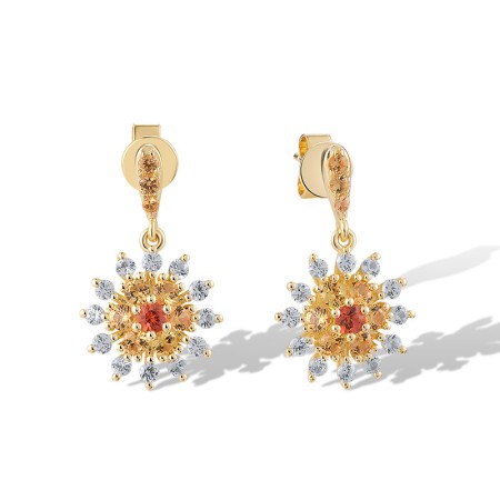 14KY Earrings Orange Sapphire,White Sapphire,Yellow Sapphire (E320494OYWS14KY)