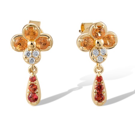 14KY Earrings Diamond,Orange Sapphire,Yellow Sapphire (E320497OYS14KY)