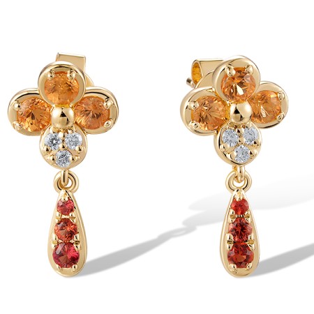 14KY Earrings Diamond,Orange Sapphire,Yellow Sapphire (E320497OYS14KY)