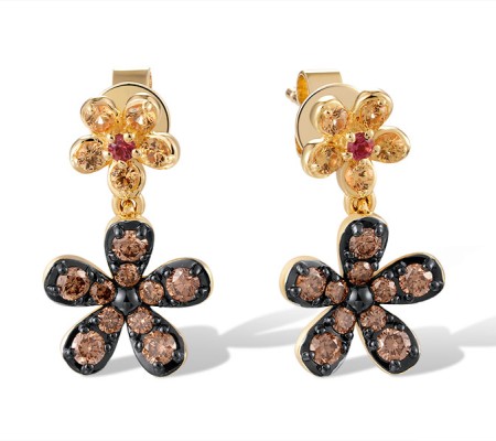 14KYB Earrings Brown Diamond,Orange Sapphire,Yellow Sapphire (E320501BOYS14KYB)