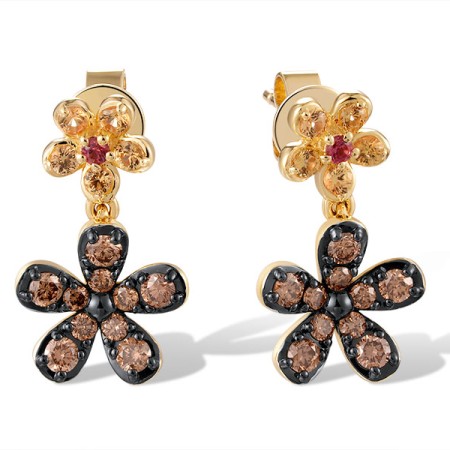 14KYB Earrings Brown Diamond,Orange Sapphire,Yellow Sapphire (E320501BOYS14KYB)
