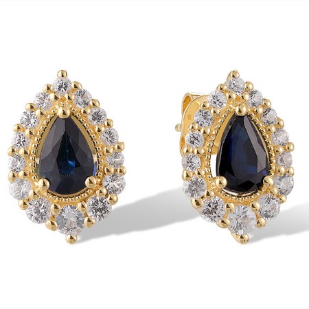 14KY Earrings Blue Sapphire,White Sapphire (E320507ASWS14KY)