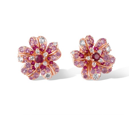 14KR Earrings Pink Sapphire,Ruby,White Sapphire (E320513PRWS14KR)