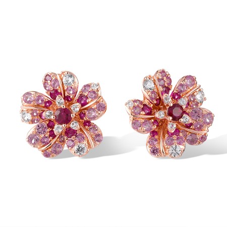 14KR Earrings Pink Sapphire,Ruby,White Sapphire (E320513PRWS14KR)