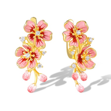 Sterling Silver w/ Yellow Plating Earrings Enamel,White Cubic Zirconia (E320591ENASY925)