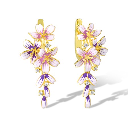 Sterling Silver w/ Yellow Plating Earrings Enamel,White Cubic Zirconia (E320592ENASY925)