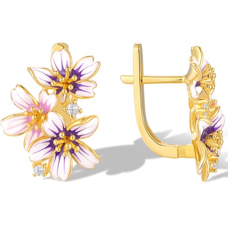 Sterling Silver w/ Yellow Plating Earrings Enamel,White Cubic Zirconia (E320593ENASY925)