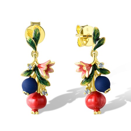 Sterling Silver w/ Yellow Plating Earrings Blue Spinel,Enamel (E320601ENSSY925)