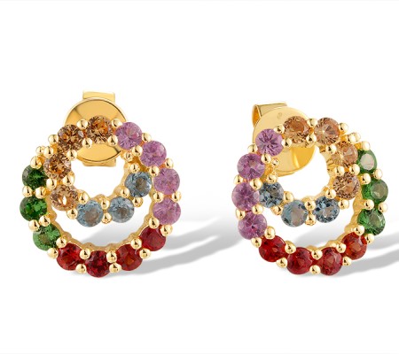 14KY Earrings Orange Sapphire,Pink Sapphire,Yellow Sapphire,Blue Topaz (Swiss Blue),Green Garnet (E320650MUL14KY)