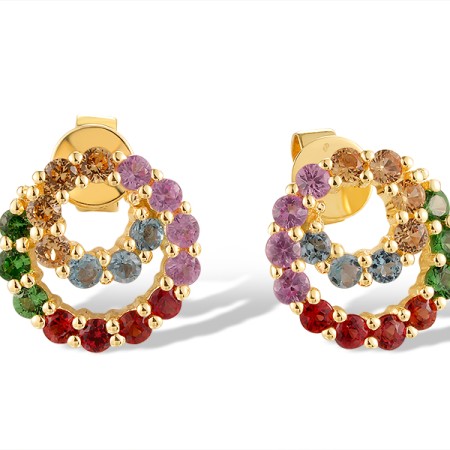 14KY Earrings Orange Sapphire,Pink Sapphire,Yellow Sapphire,Blue Topaz (Swiss Blue),Green Garnet (E320650MUL14KY)