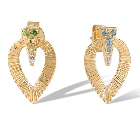 14KY Earrings Peridot,Blue Topaz (Swiss Blue),Diamond,Green Garnet,London Blue Topaz (E320658MUL14KY)