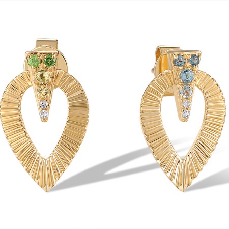 14KY Earrings Peridot,Blue Topaz (Swiss Blue),Diamond,Green Garnet,London Blue Topaz (E320658MUL14KY)