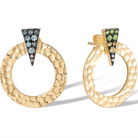 14KYB Earrings Green Garnet,London Blue Topaz,Peridot,Blue Topaz (Swiss Blue),Diamond (E320661MUL14KYB)