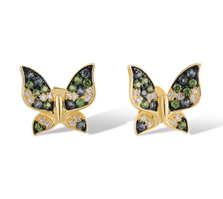 14KYB Earrings Diamond,Green Garnet,London Blue Topaz (E320681GLT14KYB)