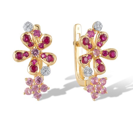 14KYW Earrings Diamond,Pink Sapphire,Ruby (E320683PRU14KYW)